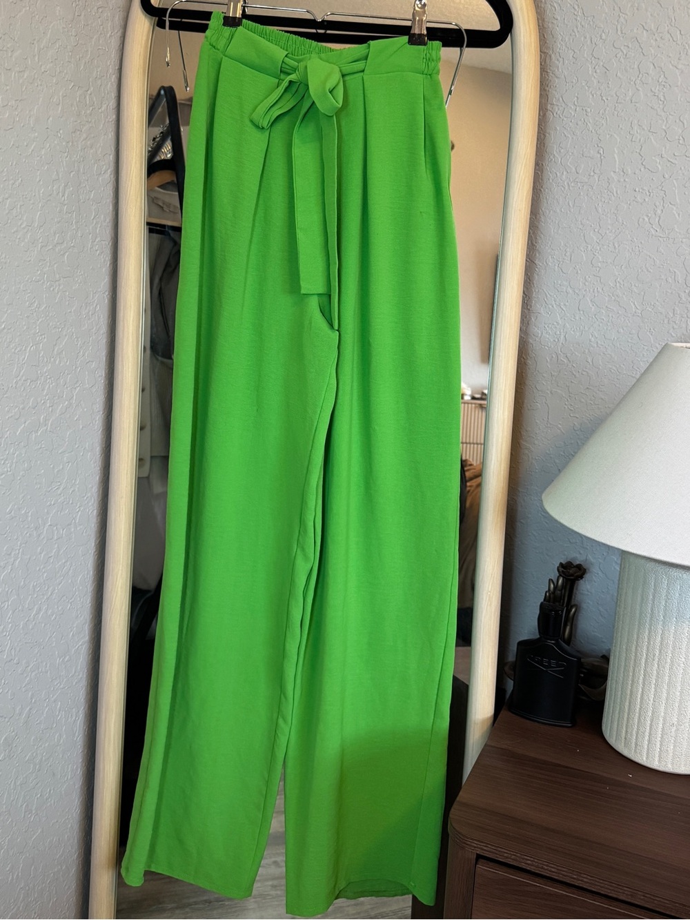 Zara Wide-Leg Tie-Waist Pants in Green